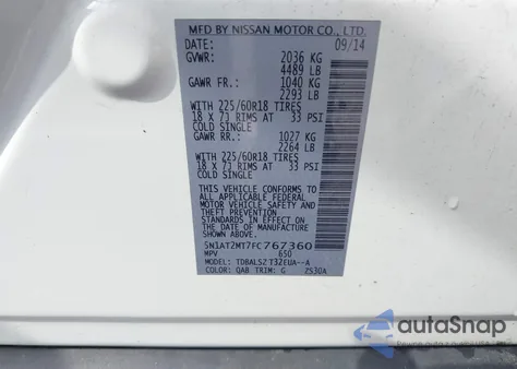 2015 Nissan Rogue Sl z USA, uszkodzony, nr VIN 5N1AT2MT7FC767360